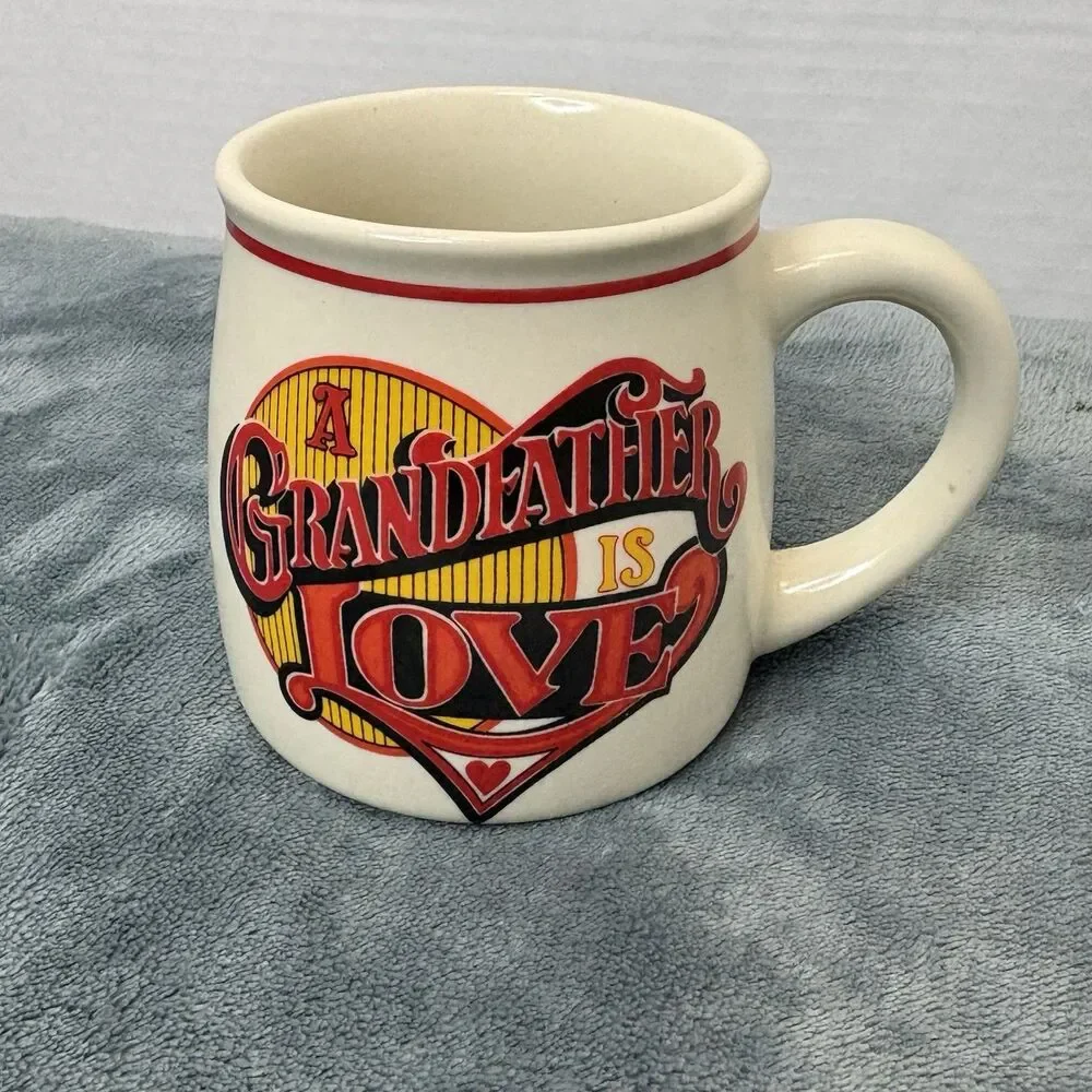 Vintage Grandfather Is Love White Stoneware coffee 10 oz. Grandparents Keepsake